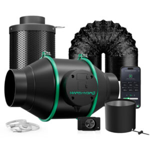 2025 Mars Hydro iFresh 4″ (100 mm) Inline Duct Fan and Refillable Carbon Filter Combo with Speed Controller
